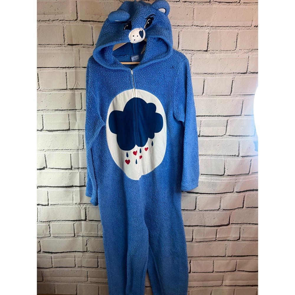 Care Bears Grumpy Bear Blue Sherpa Fleece Hooded Union Suit Costume Medium